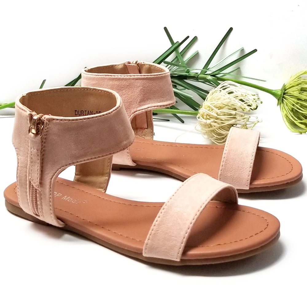 New Blush Pink Band Ankle Strap Flat Sandals
